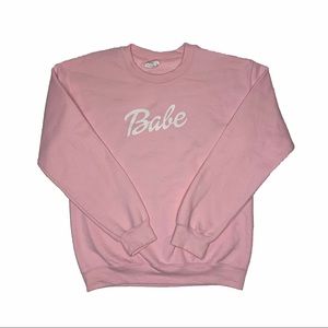 Baby Pink Barbie Font “Babe” Crewneck sweater